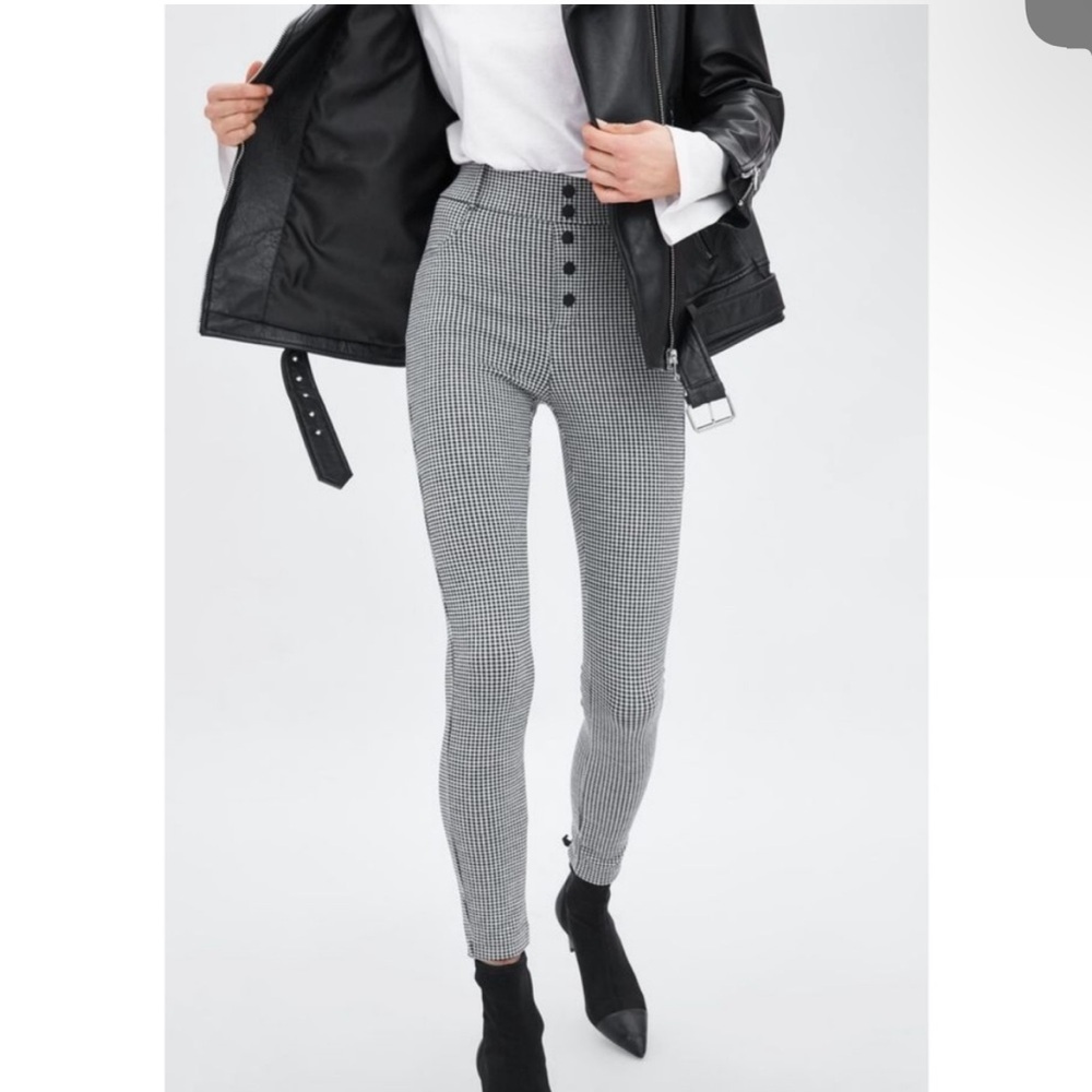 Zara High Rise Stretchy Super Skinny Checkered Gingham Plaid Legging Pants